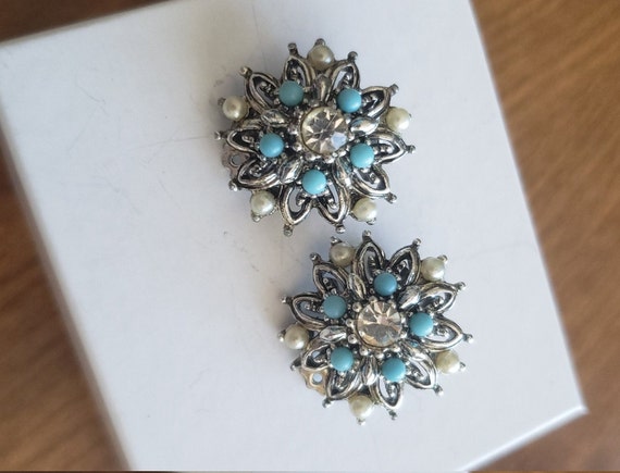 Vintage STAR Signed Silver Tone Teal Clip on Earrings Etsy