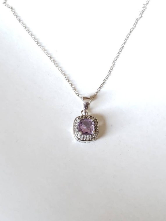 Amethyst and Diamond Sterling Silver Necklace / Pr