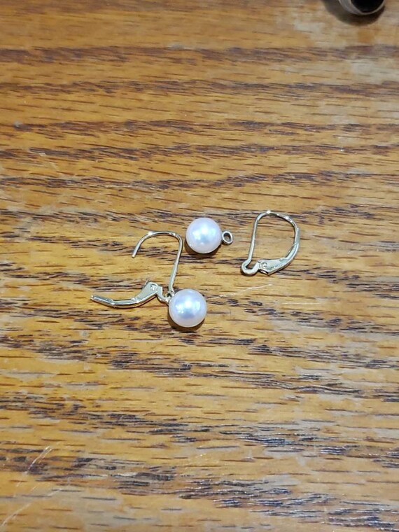 Pearl Earrings 14K Gold Leverback / 14K Pearl dro… - image 2