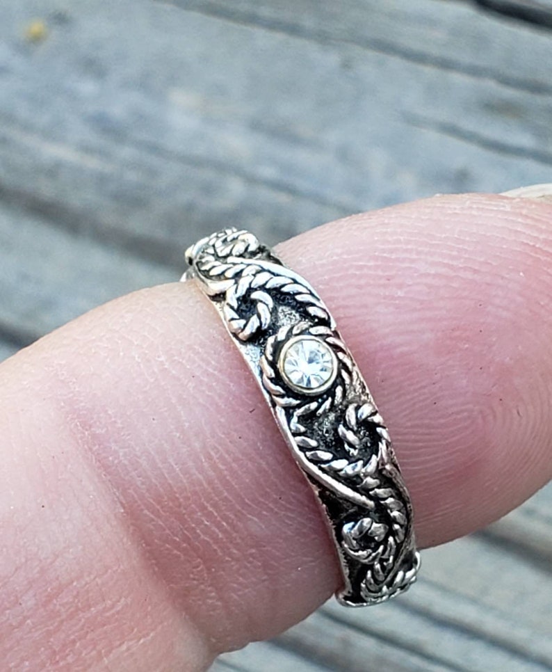 Sterling Silver Glass Stone Ring / Sterling Silver Band With Etsy