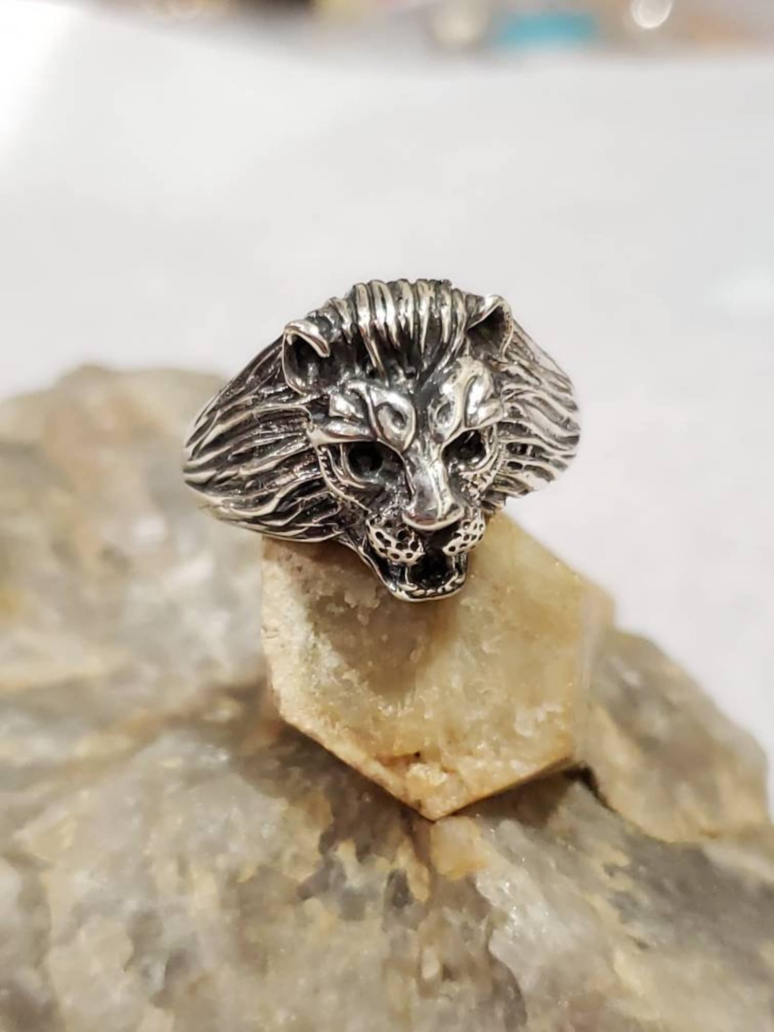Lion Head Ring Sterling Silver/ 925 Lion Head Ring / Lion Ring Etsy