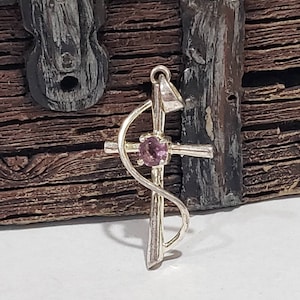 Cross Sterling Silver Purple Glass Stone Pendant - Vintage