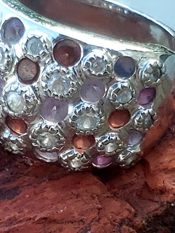 Silver Tone Wide Ring with Multistones / Garnet /… - image 4