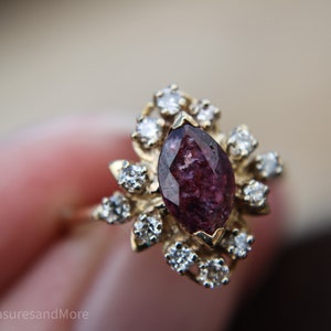 Vintage Ruby Diamond 14K Cocktail Ring | Marquise Ruby With Diamond ...