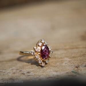 Vintage Ruby Diamond 14K Cocktail Ring | Marquise Ruby With Diamond ...