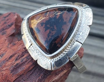 Mahogany Obsidian Sterling Silver Ring / Sterling Silver / Modernist / Ring / Triangle / 925