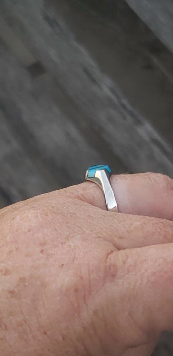 Turquoise Inlaid Sterling Silver Ring - Light Blu… - image 3