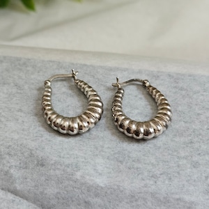 Sterling Silver Ribbed Hoop Earrings | Hollow Design | 1/2 Inch Length | Classic and Lightweight