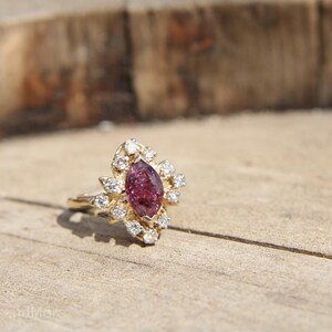 Vintage Ruby Diamond 14K Cocktail Ring | Marquise Ruby With Diamond ...