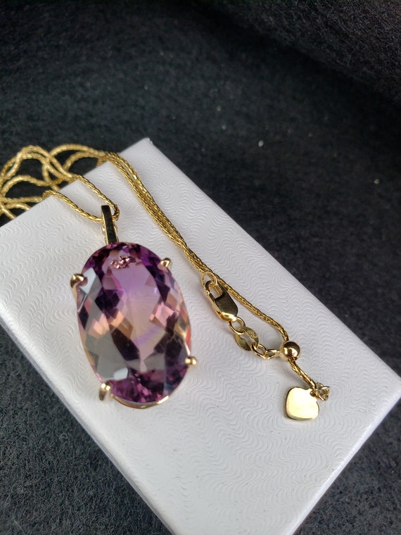 Ametrine 14k Gold Pendant / Yellow Gold / Basket … - image 1