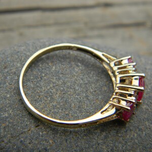 Ruby Diamond 10K Yellow Gold Ring / Three Stone Ruby and Diamond Gold Ring 10K image 3