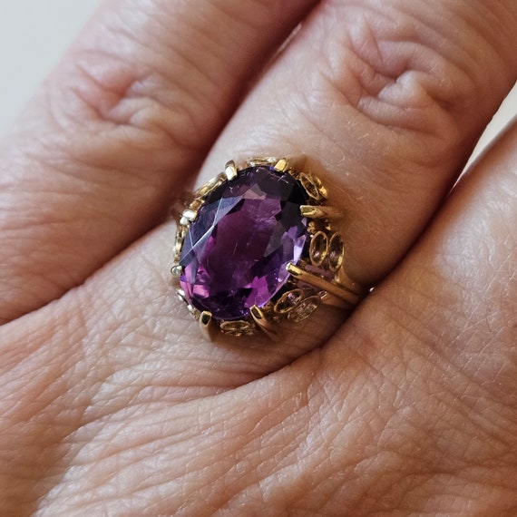 Antique 8K Yellow Gold Amethyst Ring, Size 7.5 – … - image 2