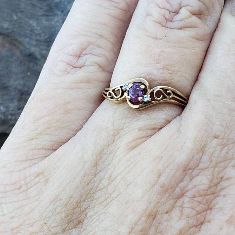 Estate Ruby Diamond 10K Yellow Gold Ring Vintage Ruby Gold Ring