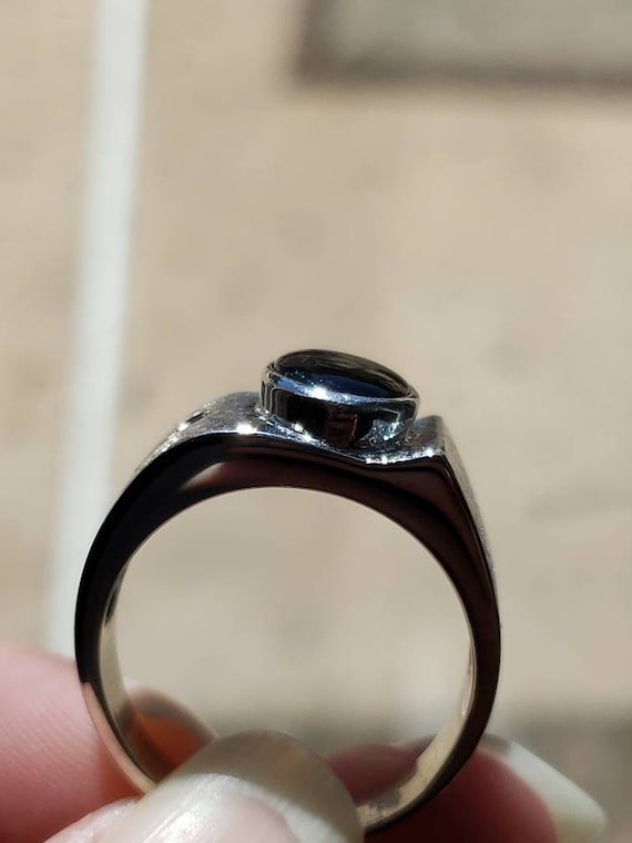 Star Sapphire 14K White Gold Diamond Ring / Men's… - image 2