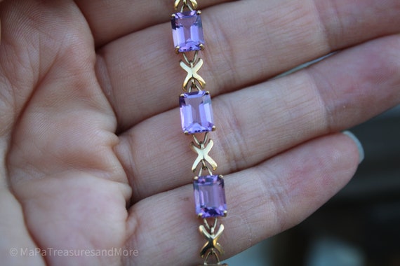 Vintage Amethyst Tennis Bracelet - 10k Gold - Feb… - image 4