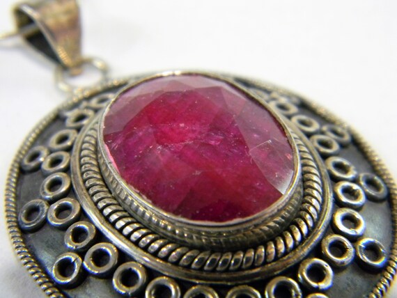 Vintage Stauer Ruby Sterling Silver Necklace / La… - image 4