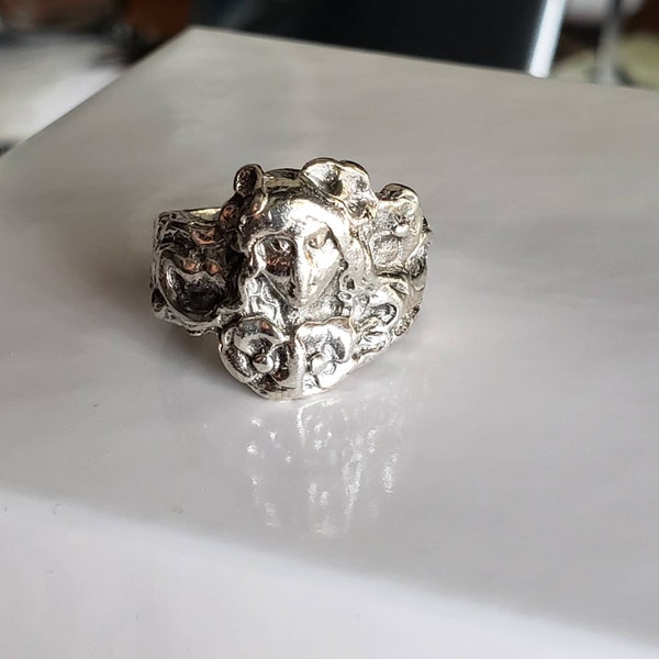 Vintage Art Nouveau Ring Featuring Lady's Face Sterling Silver / Vintage Art Deco