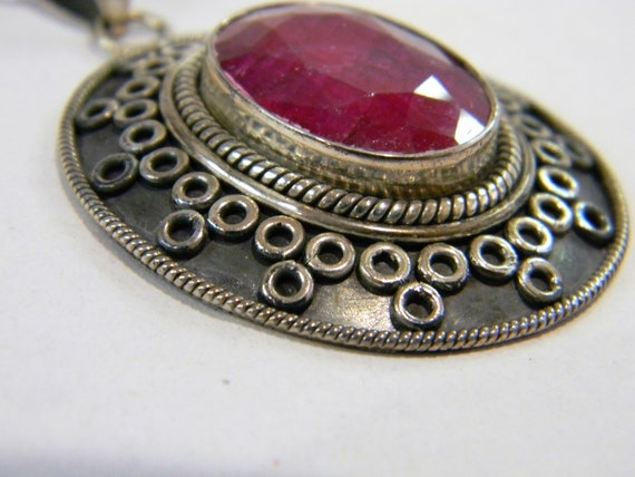 Vintage Stauer Ruby Sterling Silver Necklace / La… - image 3