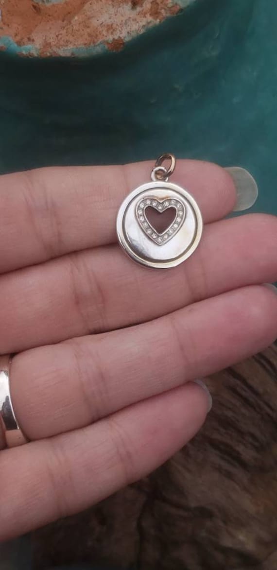Heart Pendant Sterling Silver / Circle Pendant wi… - image 3