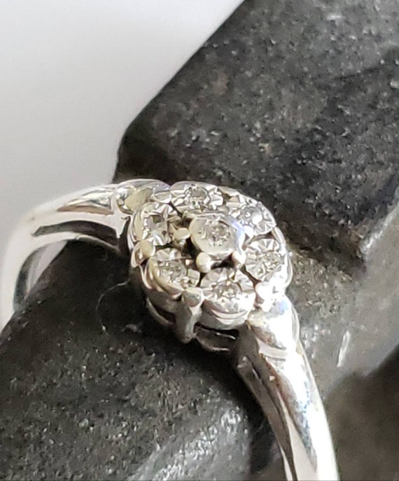 Vintage Estate Diamond Sterling Silver Ring / 925… - image 4