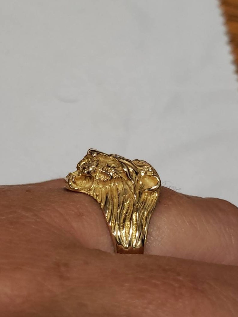 14K Lion Head Ring Diamond Eyes / Mens Lion Head Ring / 14K Etsy