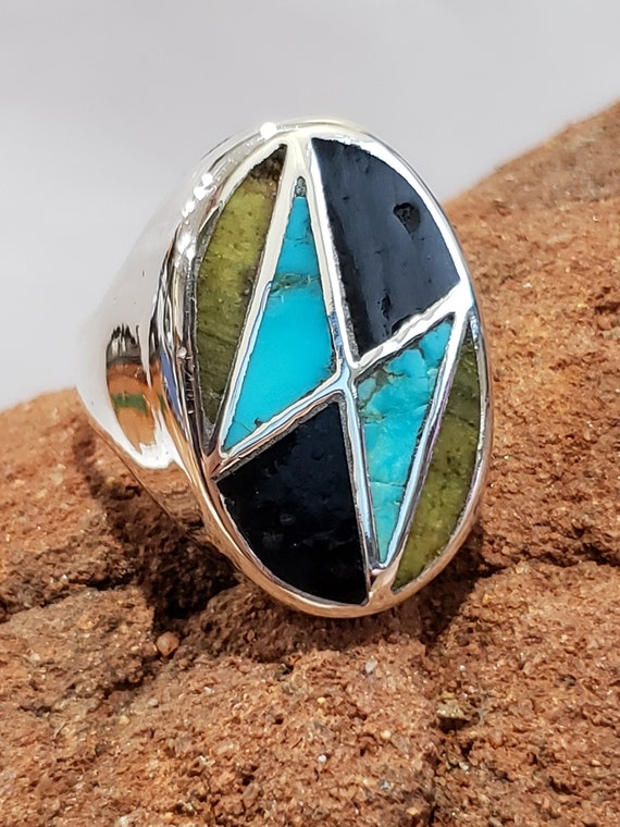 Sterling Silver Turquoise Inlay Ring / 925 Turquoi