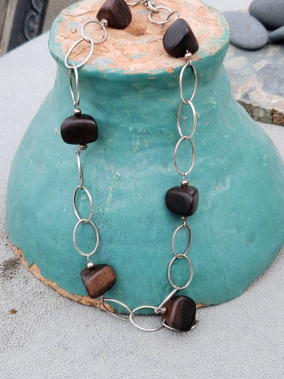 Wood / Sterling Silver / Chain / Bead / Necklace