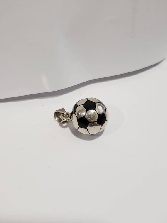 Sterling Silver Soccer Ball Pendant / Black and Si