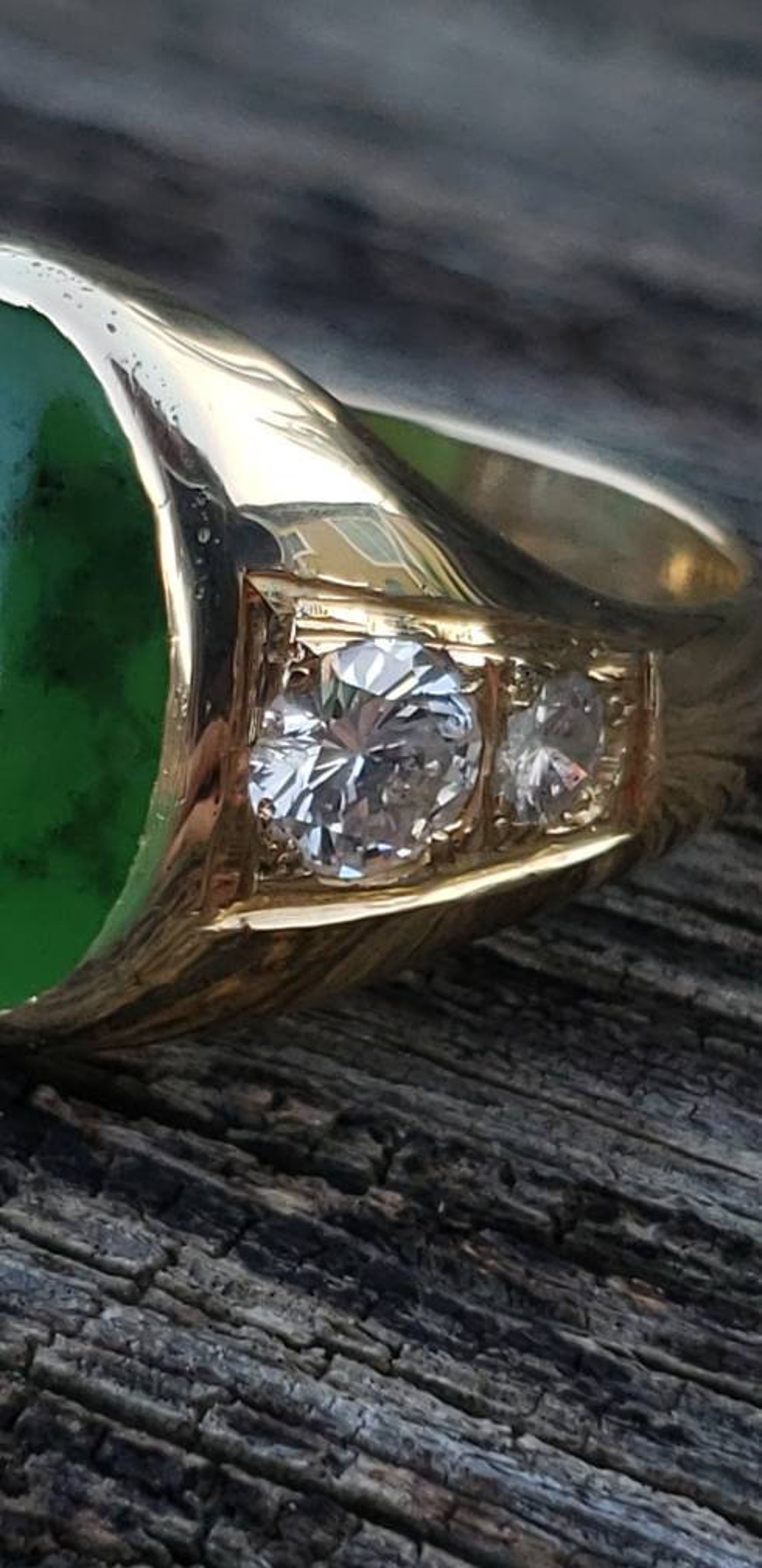 14K Gold Jade Men's Ring / Jade and Diamond Ring / Etsy
