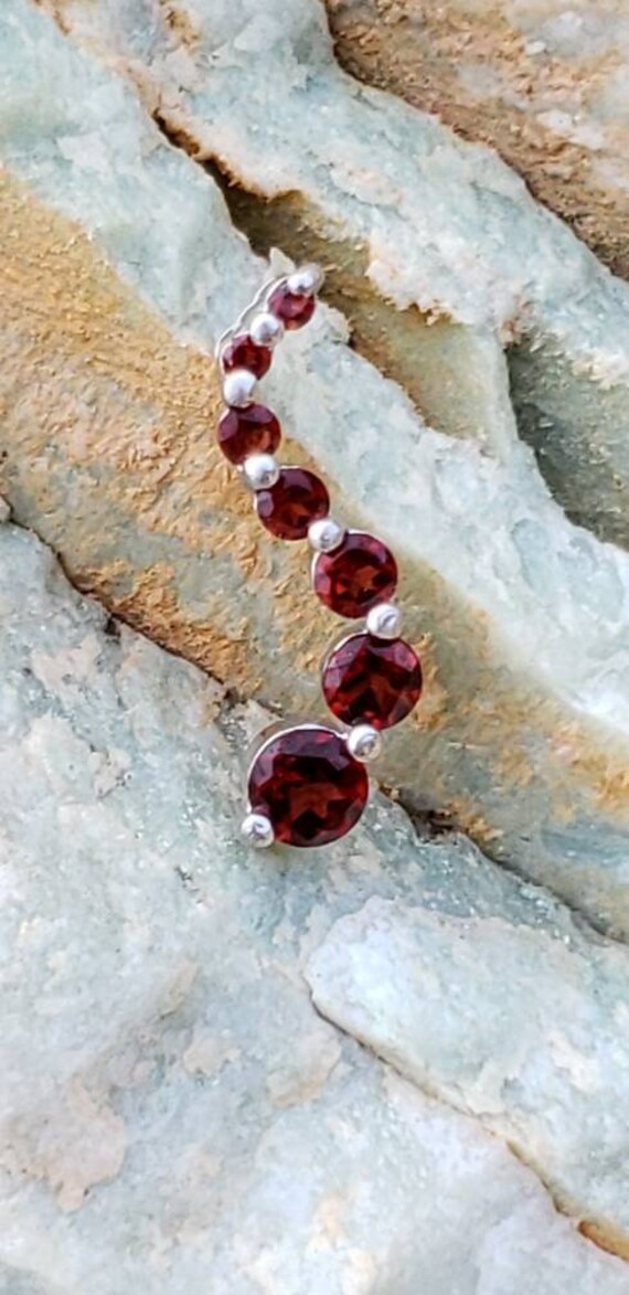 Garnet / Sterling Silver / Cascading / Drop / Pend