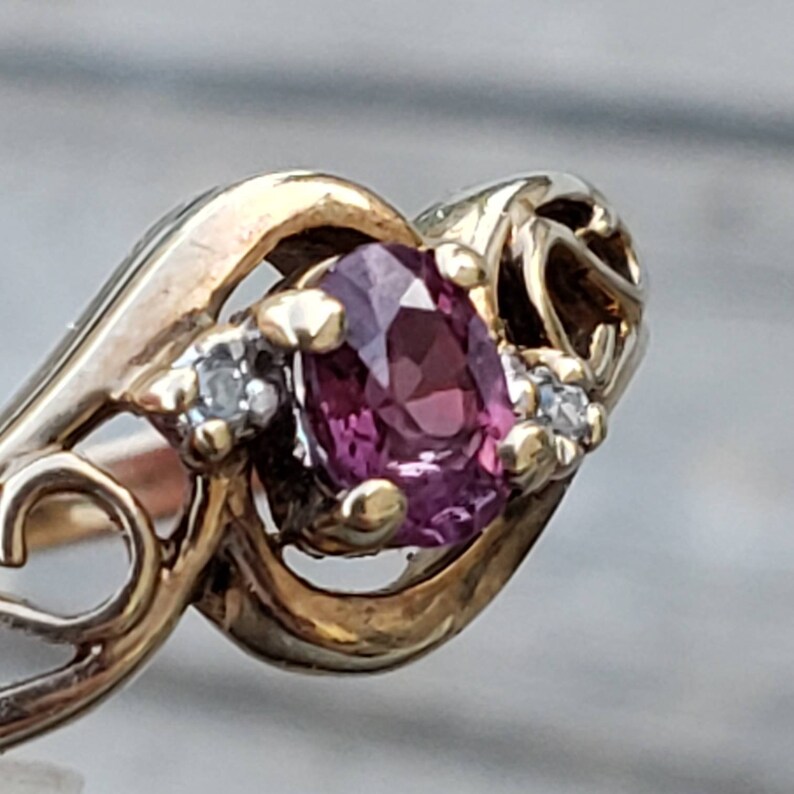 Estate Ruby Diamond 10K Yellow Gold Ring Vintage Ruby Gold Ring
