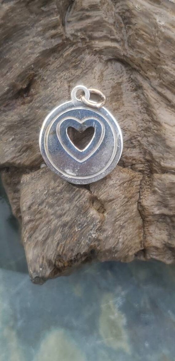 Heart Pendant Sterling Silver / Circle Pendant wi… - image 2