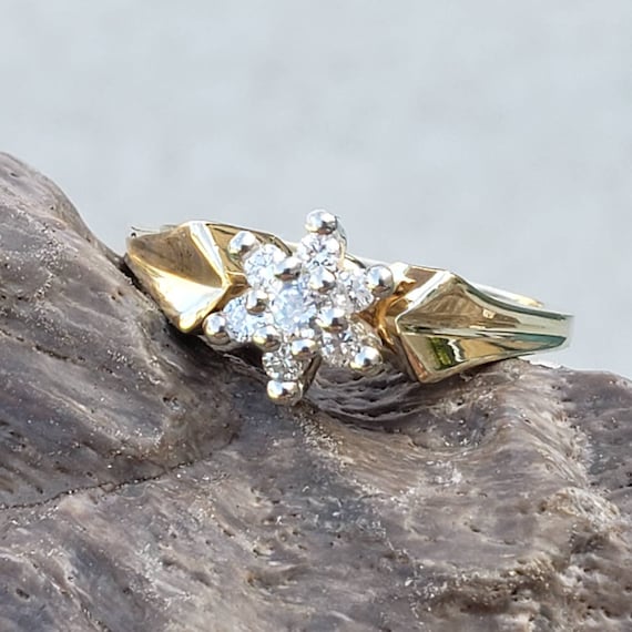 Diamond Star Cluster 14K Gold Ring / Diamond Ring… - image 1