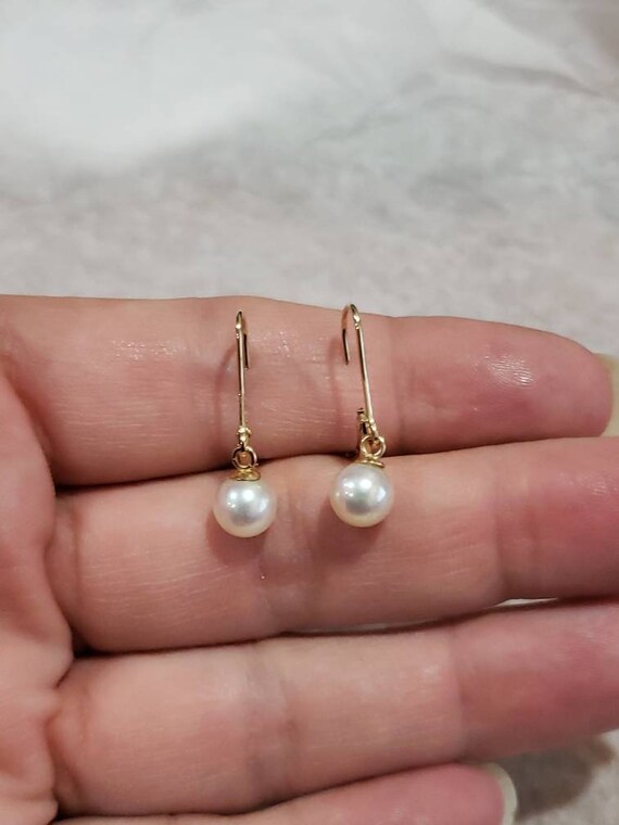 Pearl Earrings 14K Gold Leverback / 14K Pearl dro… - image 3