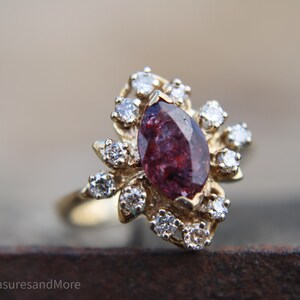 Vintage Ruby Diamond 14K Cocktail Ring | Marquise Ruby With Diamond ...