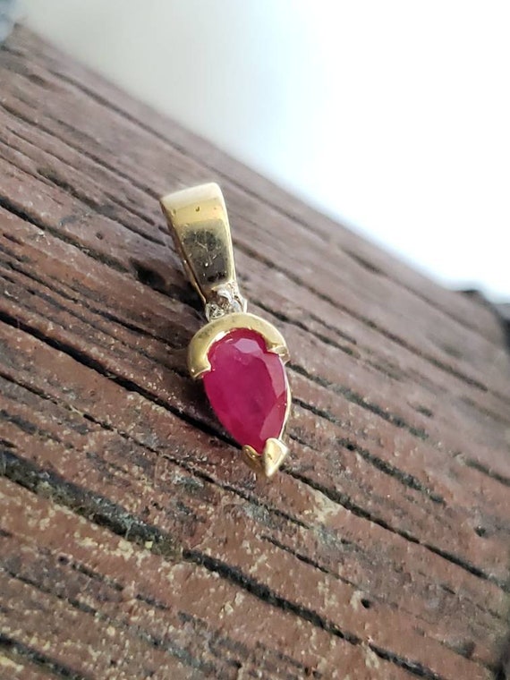 Ruby Diamond Accent 14k Gold Pendant / 14k Gold R… - image 2