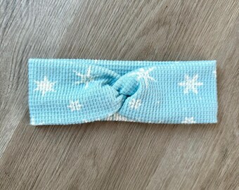 Blue Snowflake Waffle Knit Crisscross Headband - Winter, Holidays, Christmas, Adult Headband, Turban Headband