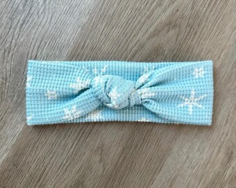 Blue Snowflake Waffle Knit Knotted Headband - Holidays, Christmas, Adult Headband, Turban Headband