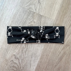 Black Skeleton Print Knotted Soft Headband - Adult Headband, Turban Headband, Halloween Headband