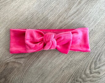 Hot Pink Velour Stretchy Bow Headband - Valentine’s Day, Adult Headband, Turban Headband