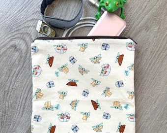 Mando Baby Print Medium Zipper Pouch - Makeup Bag, Zipper Bag, Accessory Bag, Travel, Best Dad In The Galaxy