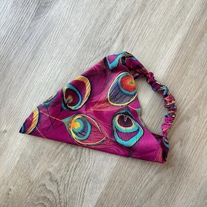 Peacock Feather Print Scarf Headband - Cottagecore, Hair Accessory, Elastic