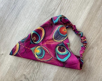 Peacock Feather Print Scarf Headband - Cottagecore, Hair Accessory, Elastic