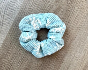 Blue Snowflake Waffle Knit Scrunchie - Christmas, Holiday Season, Winter, Hair tie, Printed Scrunchie, 90’s Style