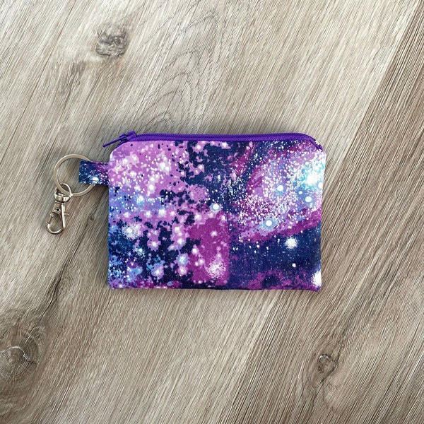 Galaxy Print Mini Zipper Wallet - Small Zipper Pouch, Keychain Wallet, Travel Wallet