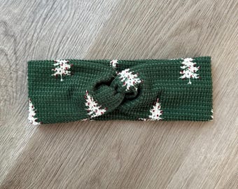 Christmas Tree Green Waffle Knit Crisscross Headband - Holidays, Christmas, Adult Headband, Turban Headband