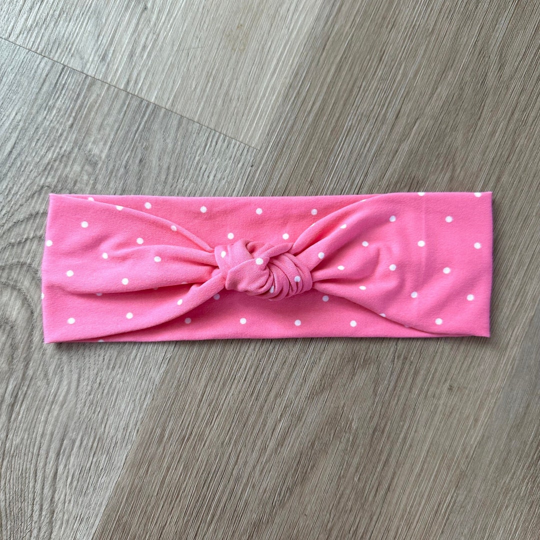 Pink and White Polka Dot Knotted Soft Stretchy Headband Adult Headband ...