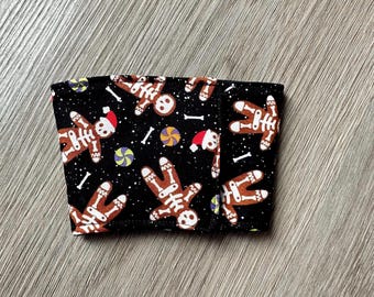 Gingerbread Skeleton Fabric Coffee Cozy - Reusable Cup Sleeve, Christmas, Spooky