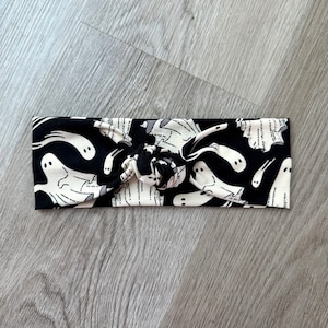 Halloween Ghost Print Knotted Soft Stretchy Headband - Adjustable, Adult Headband, Turban Headband, Halloween Headband