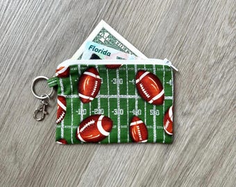 Football Print Mini Zipper Wallet: Keychain Small Pouch